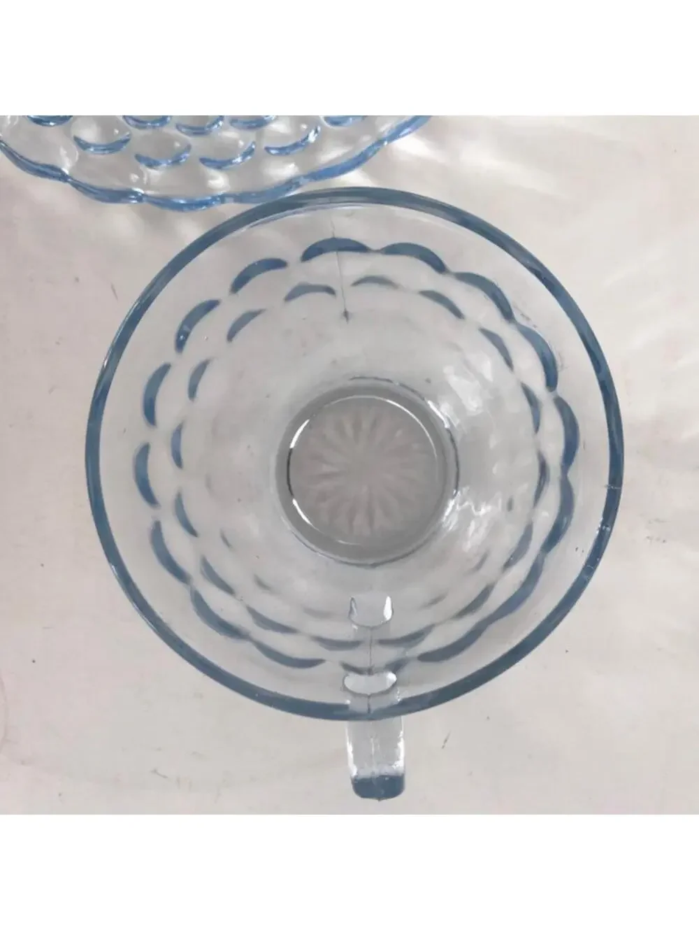 Vintage Anchor Hocking Pale Blue Glassware Set: Bubble Design Tea Cup and Saucer